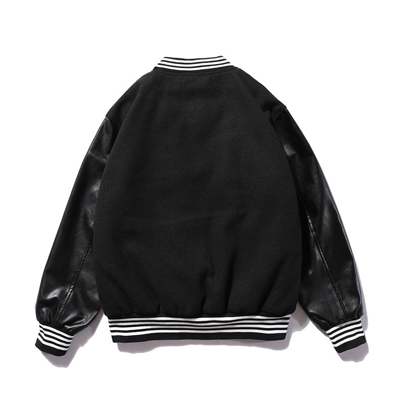 American-style baseball jacket TRAVIS SCOTT Men's Stand-Collar Padded Jacket (Wool-Blend Body with Leather Sleeves & Embroidery) ¨C Unisex Style