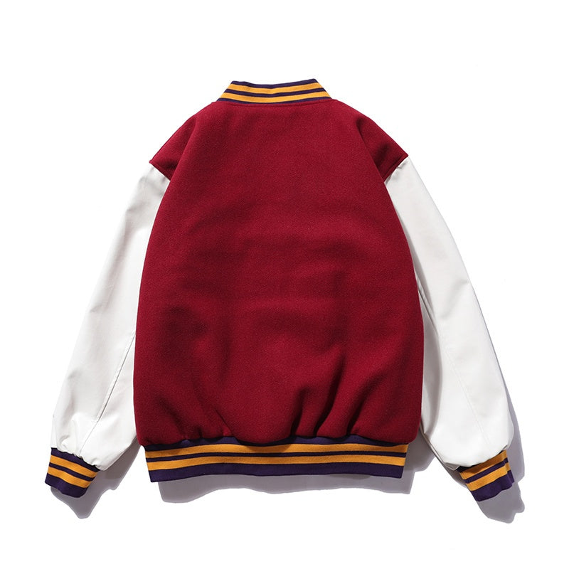 American-style baseball jacket TRAVIS SCOTT Men's Stand-Collar Padded Jacket (Wool-Blend Body with Leather Sleeves & Embroidery) ¨C Unisex Style