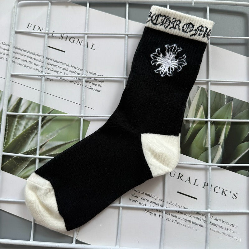 Chrome Hearts Socks Medium Tall Striped Letter Red Lip Embroidery