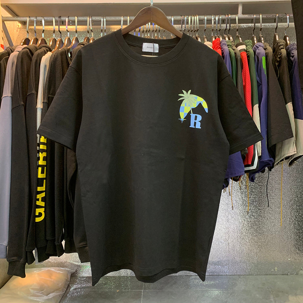 Rhude T Shirts Coconut Racing Printed Cotton Casual Short Sleeves Men and Women
