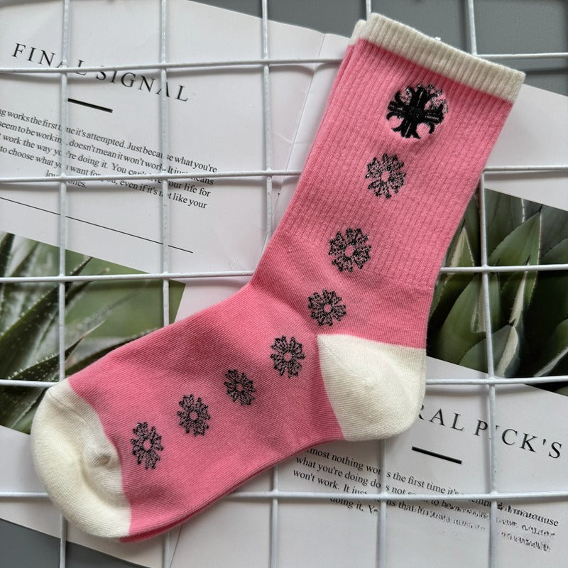 Chrome Hearts Socks Medium Tall Striped Letter Red Lip Embroidery