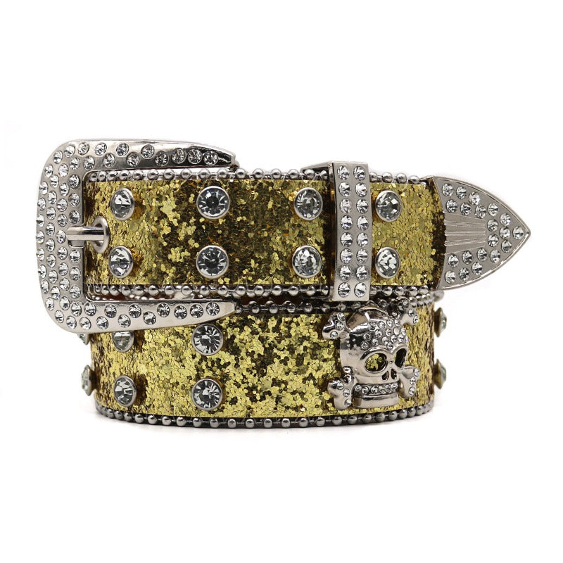 Hip-hop punk rhinestone belt skull wide belt