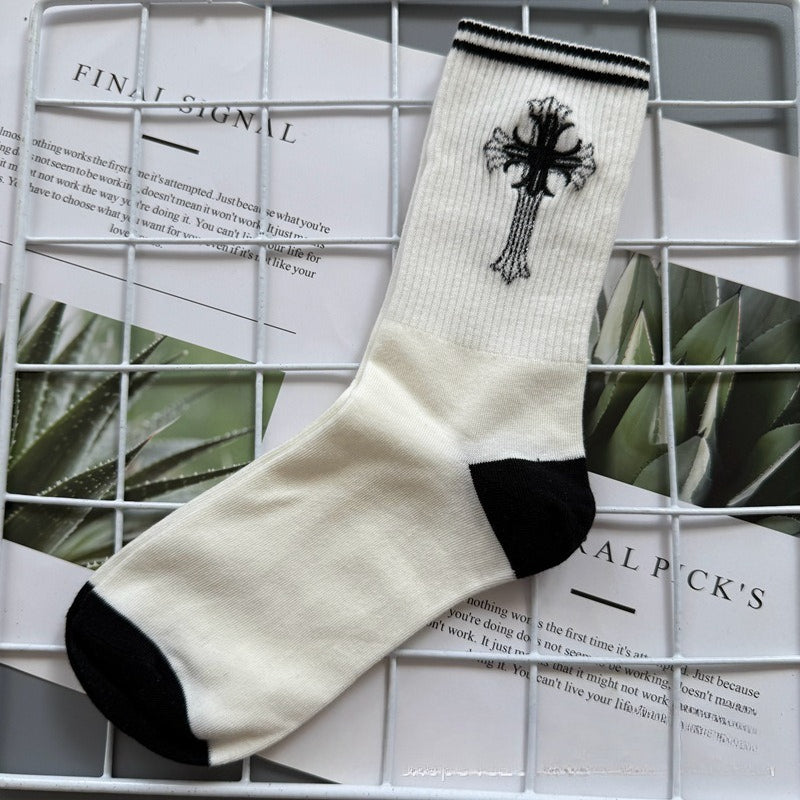 Chrome Hearts Socks Medium Tall Striped Letter Red Lip Embroidery