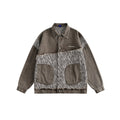 Unisex Jacket Vintage Zebra Pattern Stitching Washed Turn-down Collar Coat