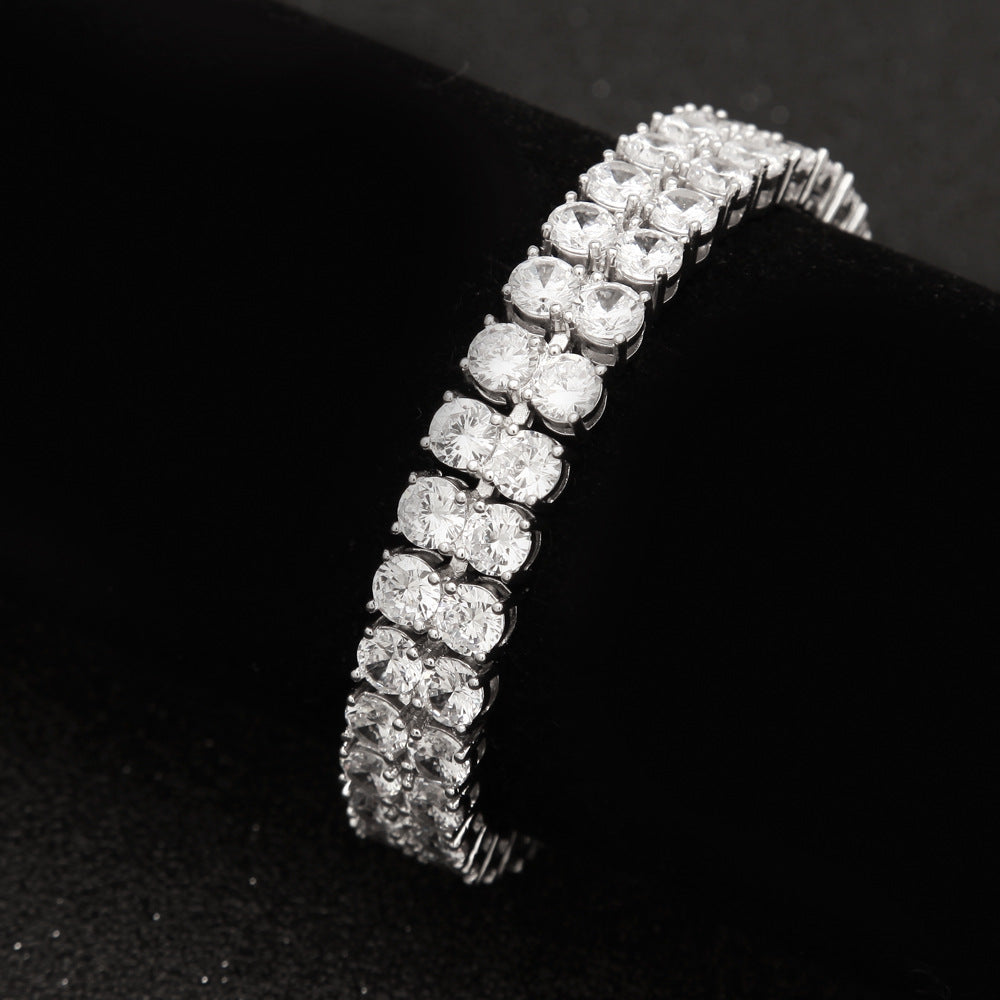 Bracelet hiphop double row bracelet copper set AAA zircon tennis bracelet St. Valentine's Spectrum