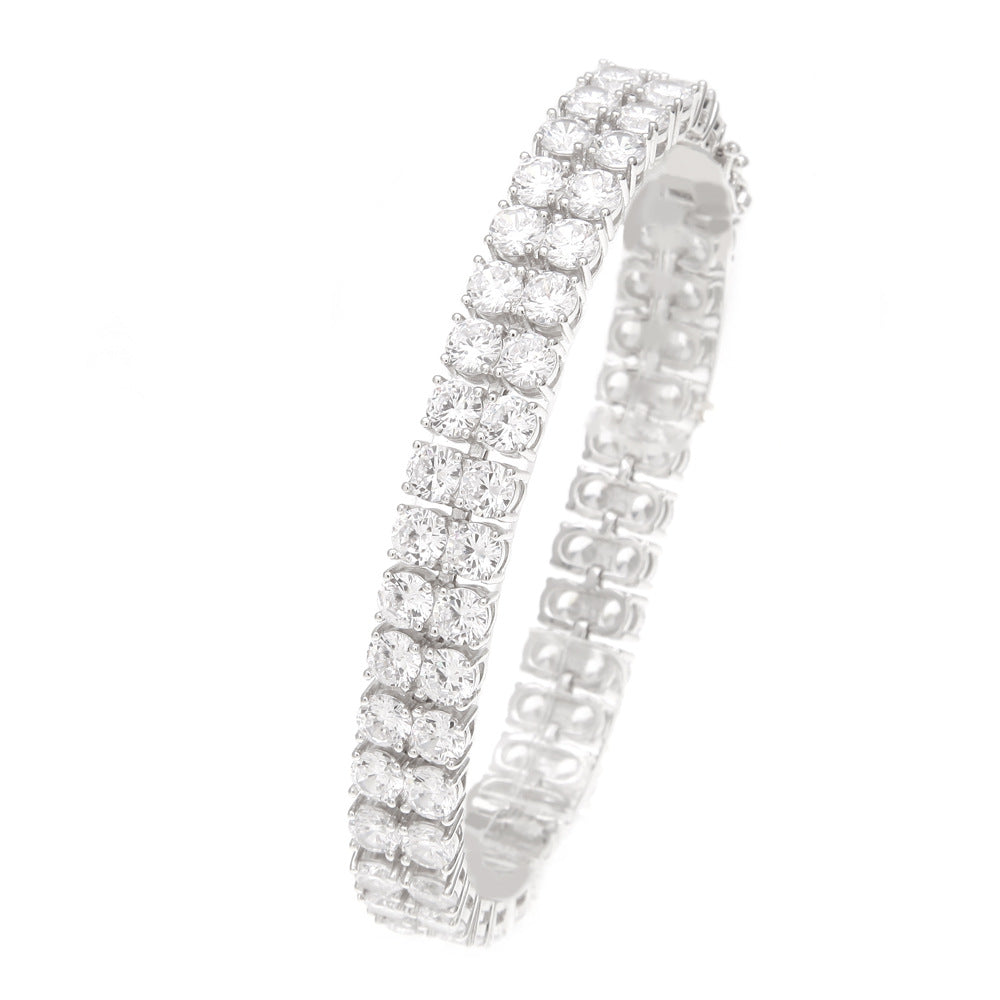 Bracelet hiphop double row bracelet copper set AAA zircon tennis bracelet St. Valentine's Spectrum