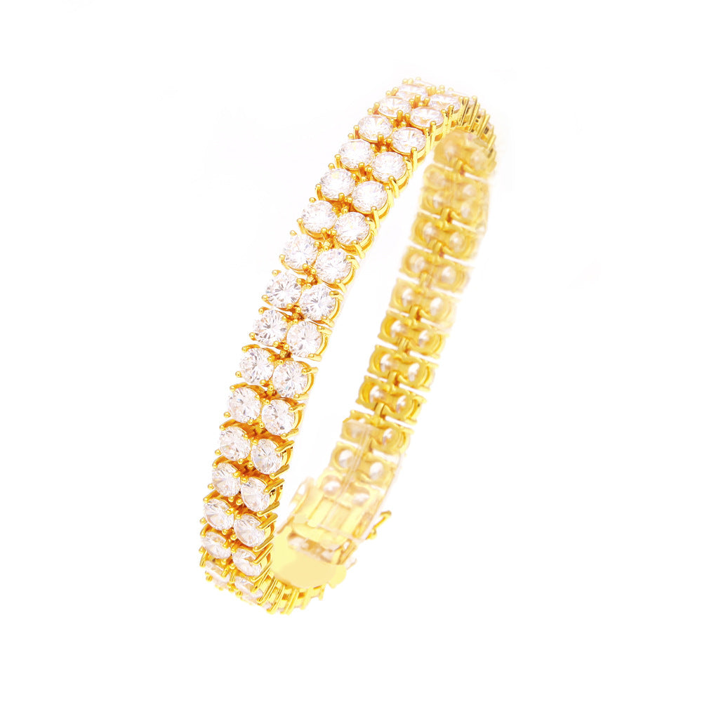 Bracelet hiphop double row bracelet copper set AAA zircon tennis bracelet St. Valentine's Spectrum