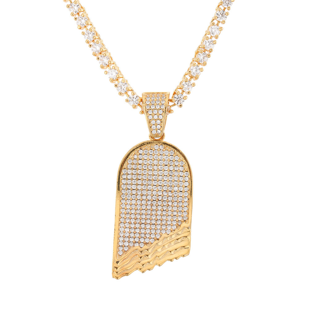 Jewelry Micro-set Zircon 18K Gold Plated Two-Tone Broken Skateboard Pendant Spectrum Jesus Pieces Royalty
