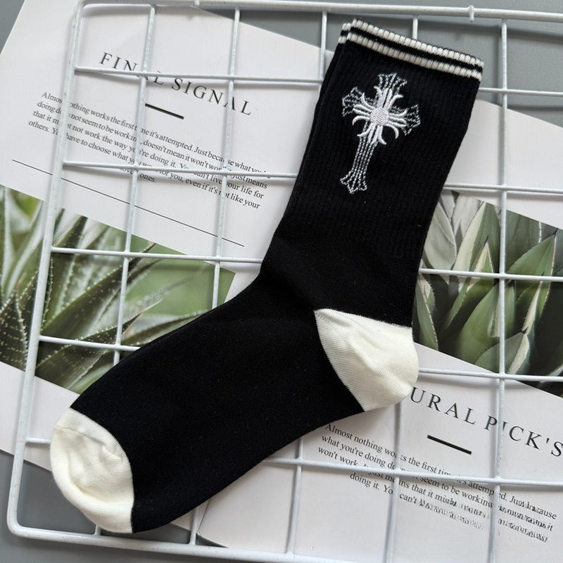 Chrome Hearts Socks Medium Tall Striped Letter Red Lip Embroidery