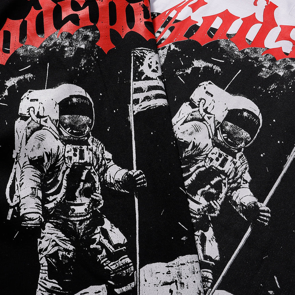 Godspeed T Shirts Astronaut Moon Landing Print Cotton Casual Short Sleeve Men and Women