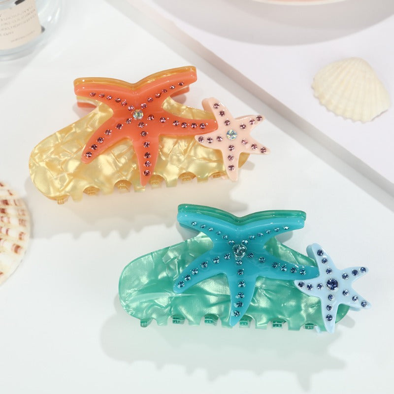 Summer ocean wind starfish grab clip, diamond-encrusted acetic acid shark clip, girly heart versatile advanced