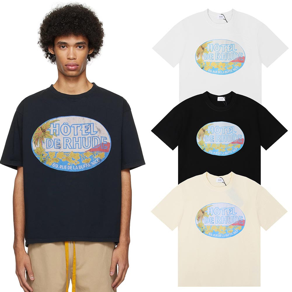 Rhude T Shirts Cotton Casual Short Sleeve Men and Women