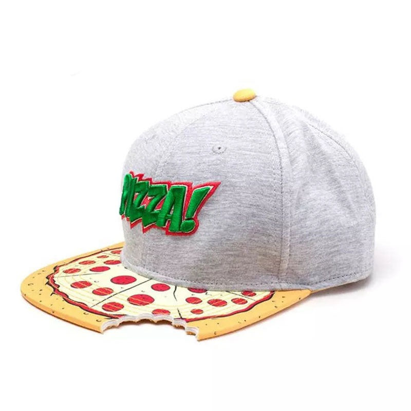 Trendy flat brimmed snapback hats cartoon missing corner bite
