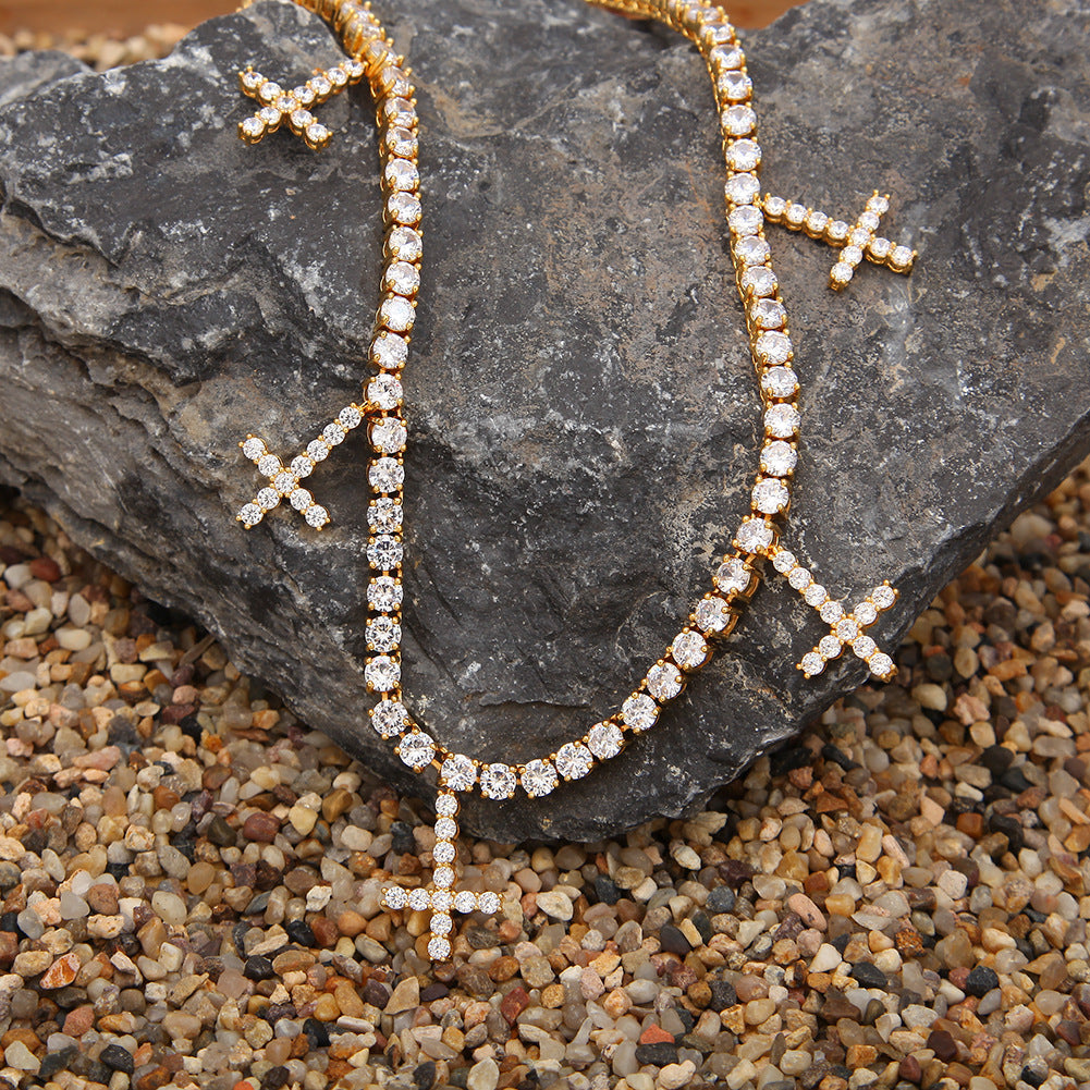 Jewelry Zircon Row Necklace Cross Pendant Necklace Hip-hop Rap Angel Pieces Crosses Egypt Pieces esus Pieces