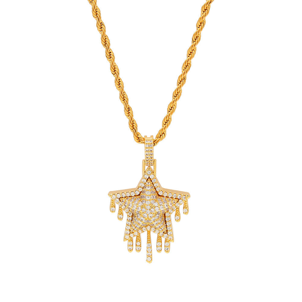 Jewelry Hip Hop Men's Zircon Pentagram Water Drop St. Valentine's Angel Pieces