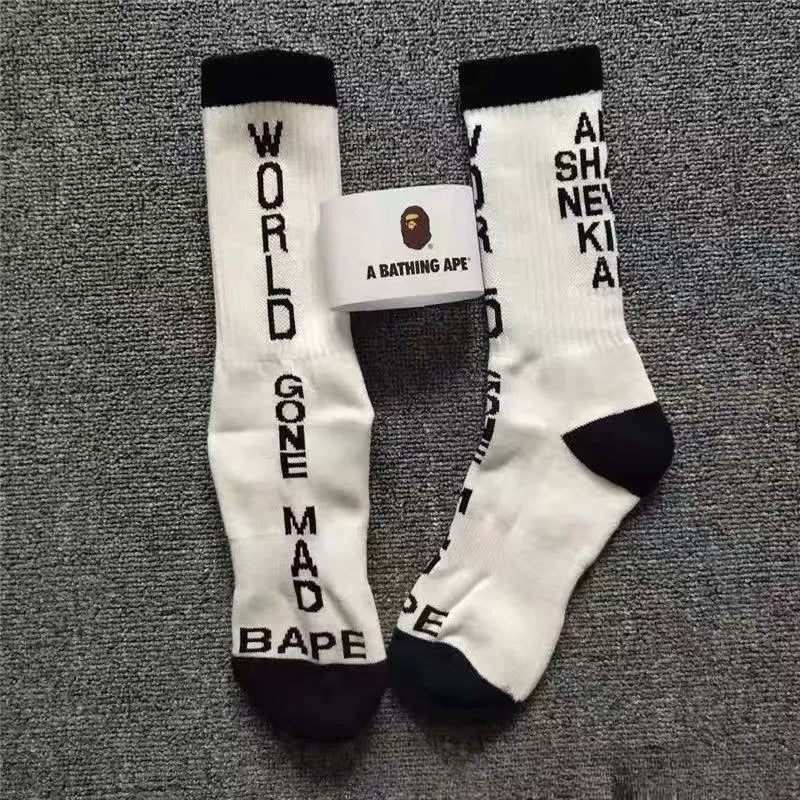 Bathing Ape Bape Socks Ape Head Towel Bottom Socks Men's and Women's Color Sports Trend Brand Long Tube Skateboard