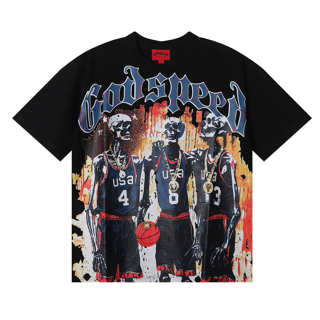 Godspeed t Shirts Basketball Dream Team Trident Print Cotton Casual Short Sleeve Men and Women