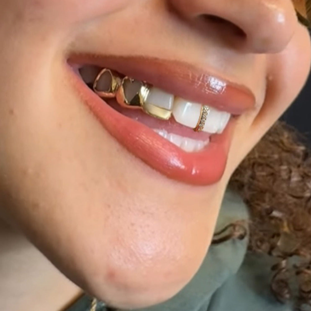 Grillz Hip-Hop Rock Love Braces Cross-border Hollow Triple Braces Heart-shaped Design Independent Braces Fashion Accessories Hip Hop Braces