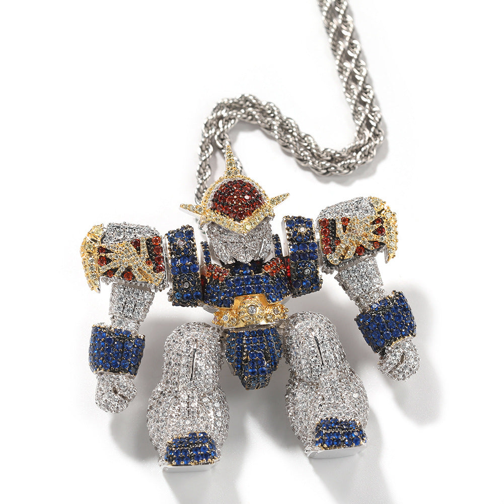 Jewelry Dragon Warrior Pendant Necklace Copper Micro-Inlaid Zirconia Hip Hop Necklace Armament Spectrum Far East