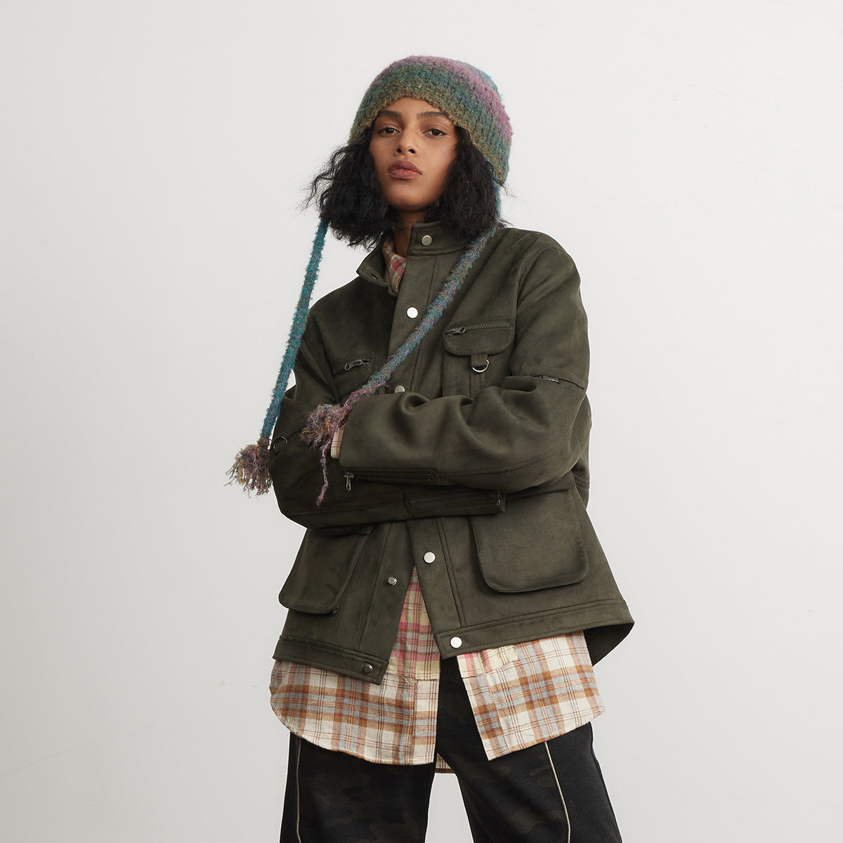 Unisex Jacket Vintage Multi-Pocket Workwear Jacket Top Baggy Coat
