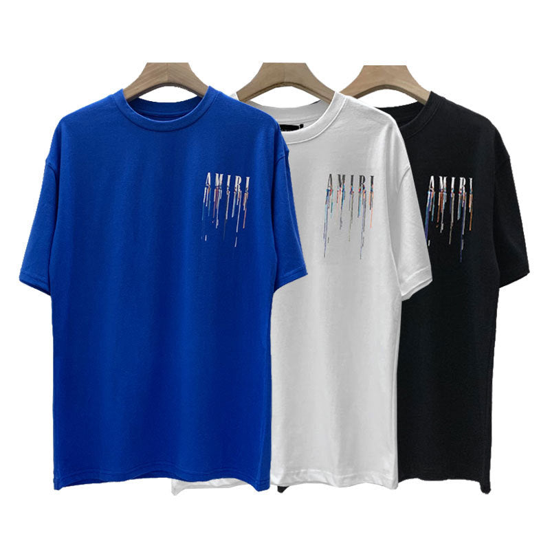 Amiri T Shirt Colorful Splash Ink Casual round Neck Short Sleeves T-shirt