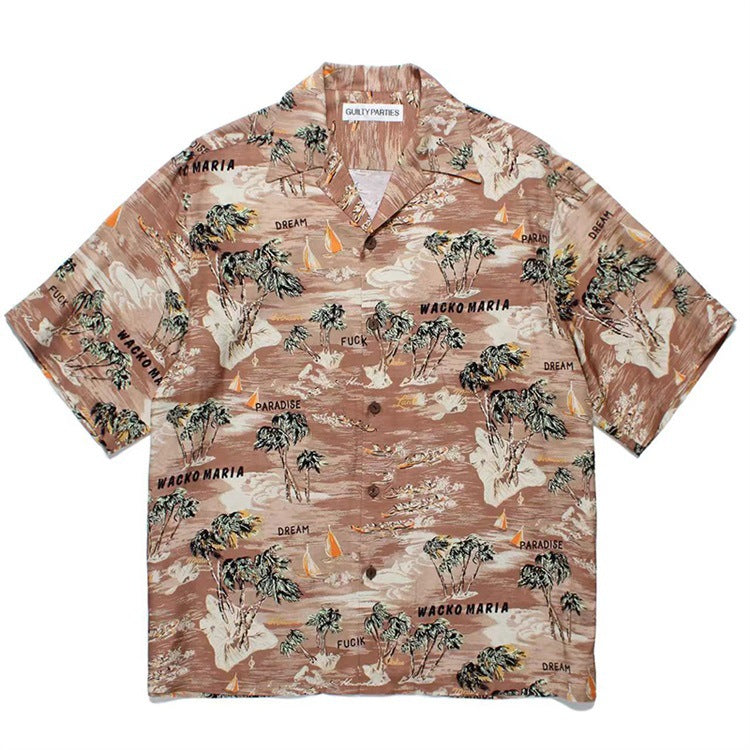 GUILTYPARTIES TIGER Shirts 24ss Coconut Island Style, Cuban Collar Casual Hawaiian Short Sleeve Shirt Men