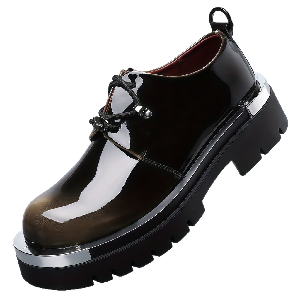 Men's dress shoes large size men's leather shoes glossy thick sole heightening men's shoes trendy brand high-end wedding banquet casual derby shoes