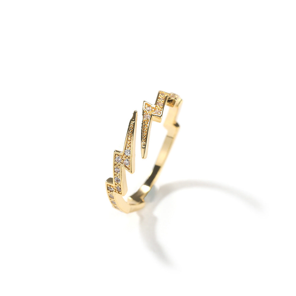 Rings Hip Hop Copper Zircon Cool Lightning Ring Spectrum