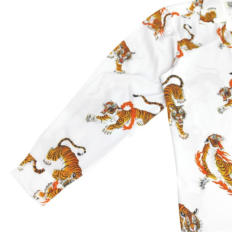 GUILTYPARTIES TIGER Long sleeved shirt TIM LEHI Downhill Tiger Fire Ring Tiger, Hawaiian Long Sleeve Shirt Men