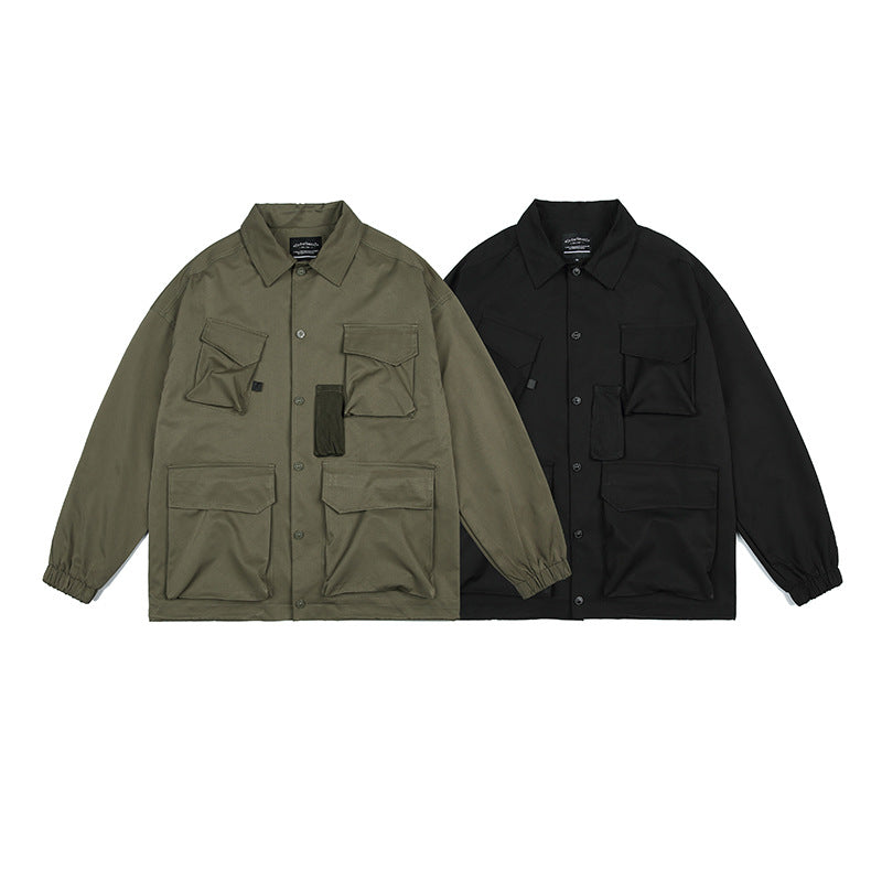 Unisex Jacket Vintage Coat Men's and Women's Loose Multi-Pocket Workwear Jacket