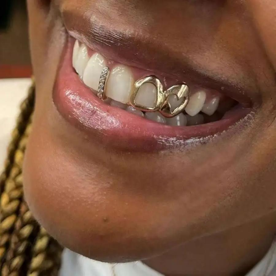 Grillz Hip-Hop Rock Hollow Love Stick Drill Double Braces Daily Out Cool Glossy Gold Teeth Hip Hop Versatile