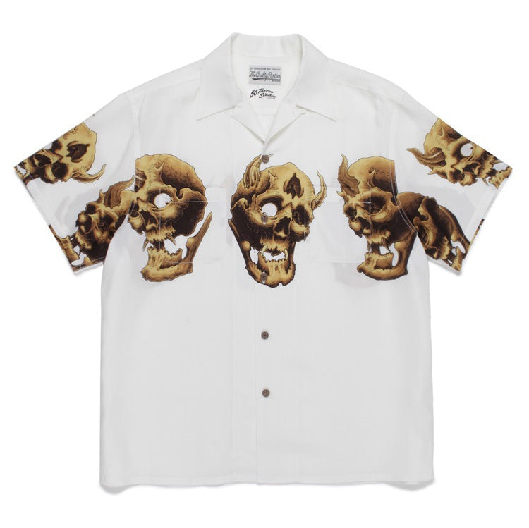 GUILTYPARTIES TIGER Shirts 21AW 56 TATTOO Tattoo, Skull Hawaiian Short Sleeve Shirt Men