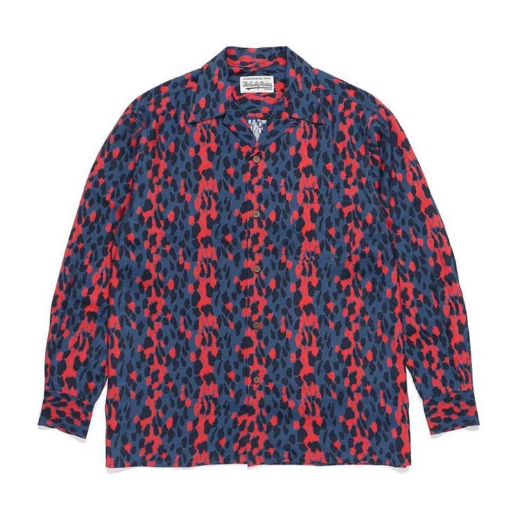 GUILTYPARTIES TIGER Long sleeved shirt 22AW Japanese LEOPARD Cuban collar casual leopard print long sleeved shirt men