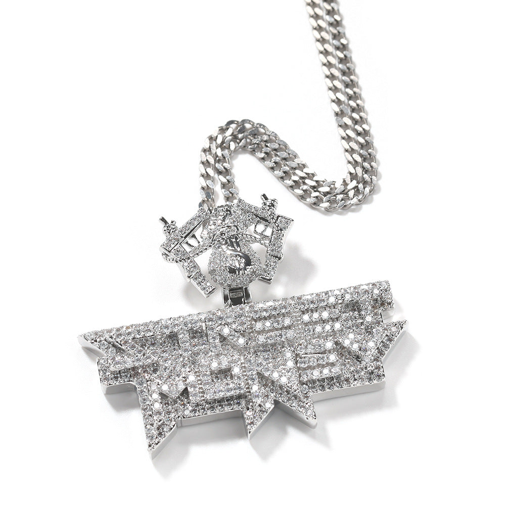Jewelry Hip Hop Alphabet Copper Diamond Necklace Male Alphabet Pieces Spectrum St. Valentine's