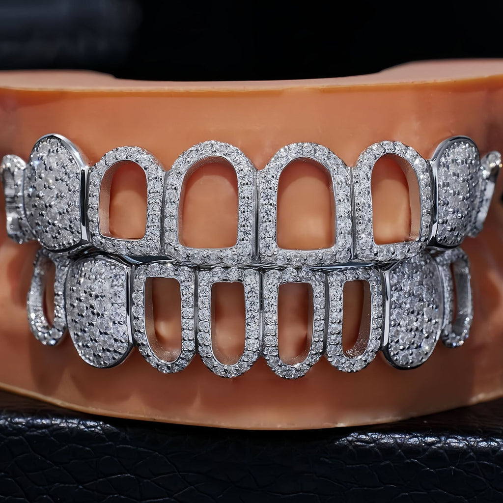 Grillz Hip-Hop Rock Hip Hop Singer Braces Real Gold Plated Hollow Teeth Filled with Diamonds Cross Border HIPHOP Braces Halloween Hip Hop Ornaments