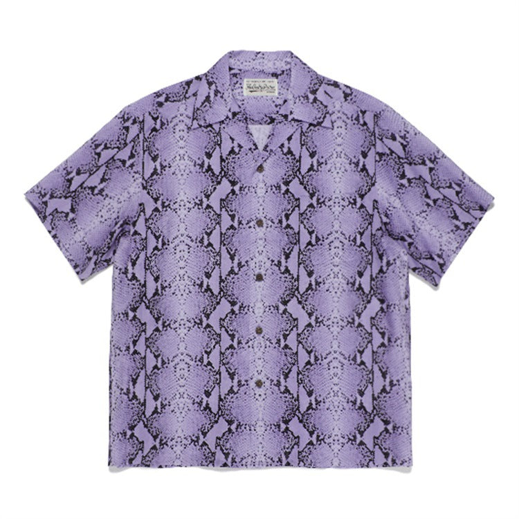 GUILTYPARTIES TIGER Shirts PYTHON OPEN COLLAR SHIRT Snake Rayon Short Sleeve Shirt
