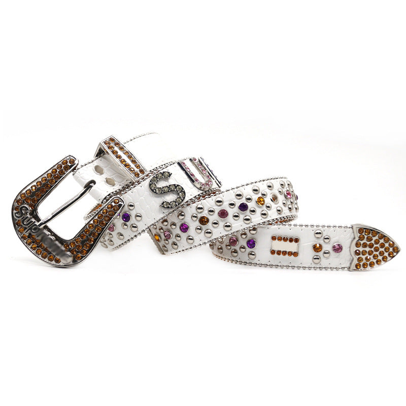 Hip-hop punk rhinestone belt punkletter surprise belt