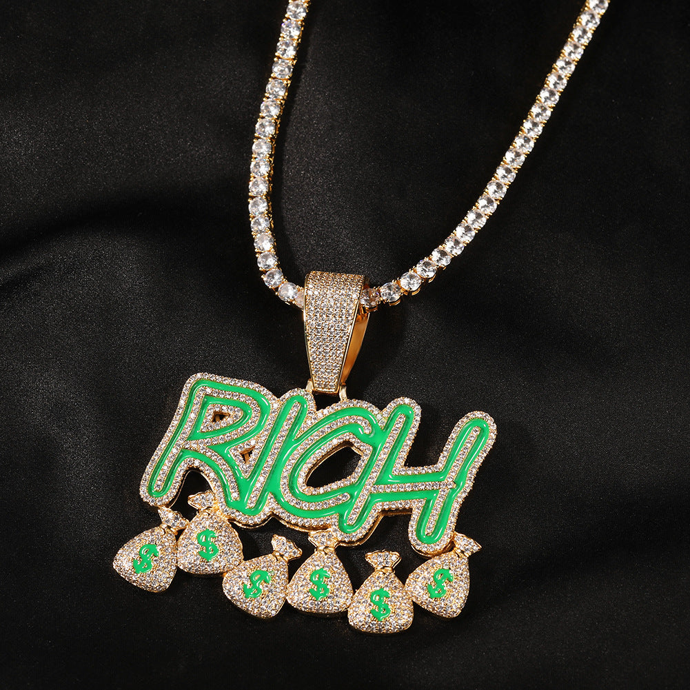 Jewelry RICH Money Bag Letter Pendant Oil Dripping Alphabet Pieces Night light Spectrum