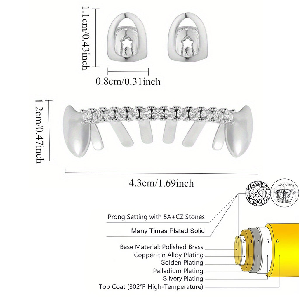 Grillz Hip-Hop Rock Hip Hop Zirconium Trim Braces TeethGrillz Real Gold Plated Braces