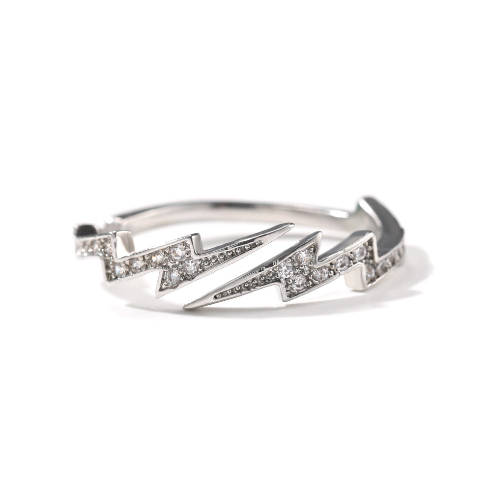 Rings Hip Hop Copper Zircon Cool Lightning Ring Spectrum
