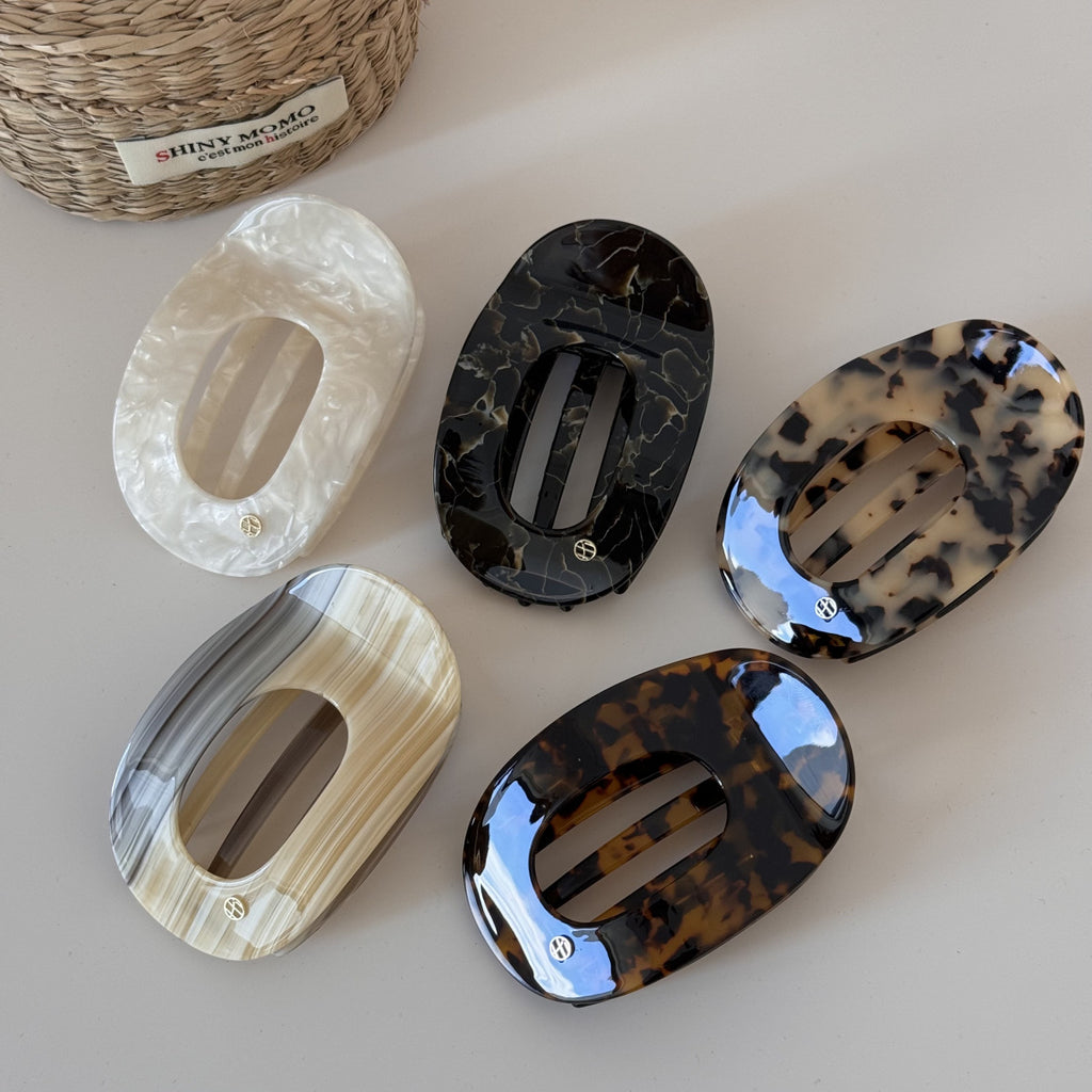 Acetic acid premium color flat oval hollow hairpin grab clip disc hair duck bill clip back head hairpin