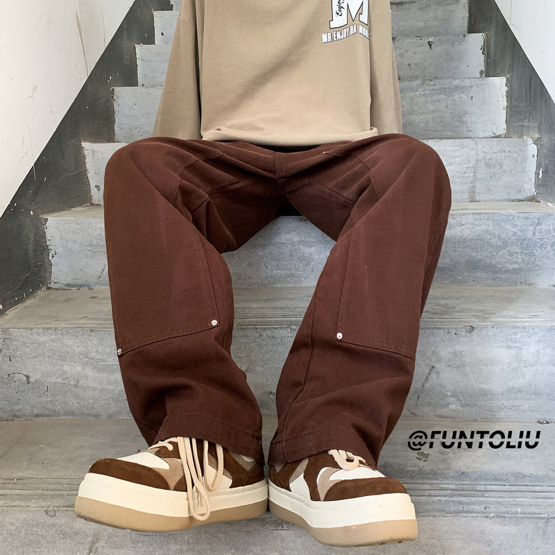 Men Jeans Overalls Loose Straight Casual Trousers