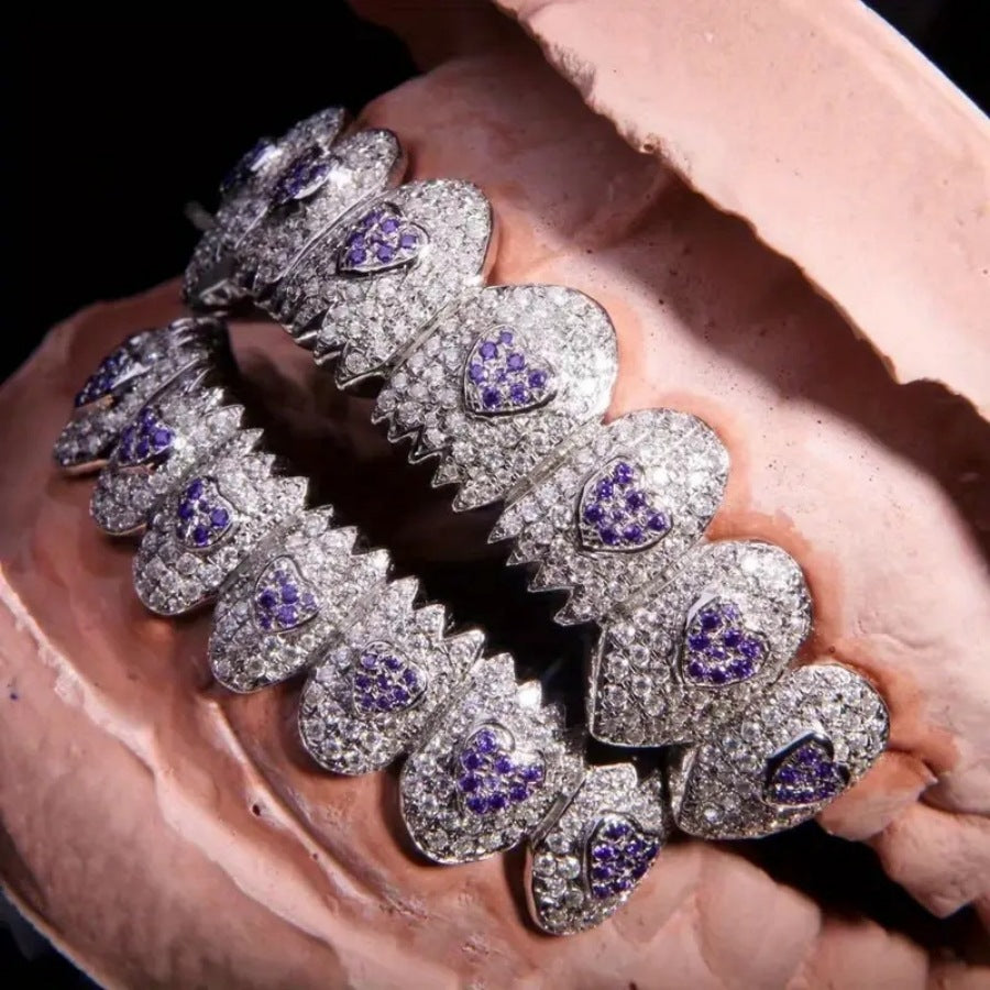 Grillz Hip-Hop Rock Hip-Hop Braces Love Diamond Jewelry Eight Teeth HIPHOP Copper Zirconium Full Diamond Braces Jewelry