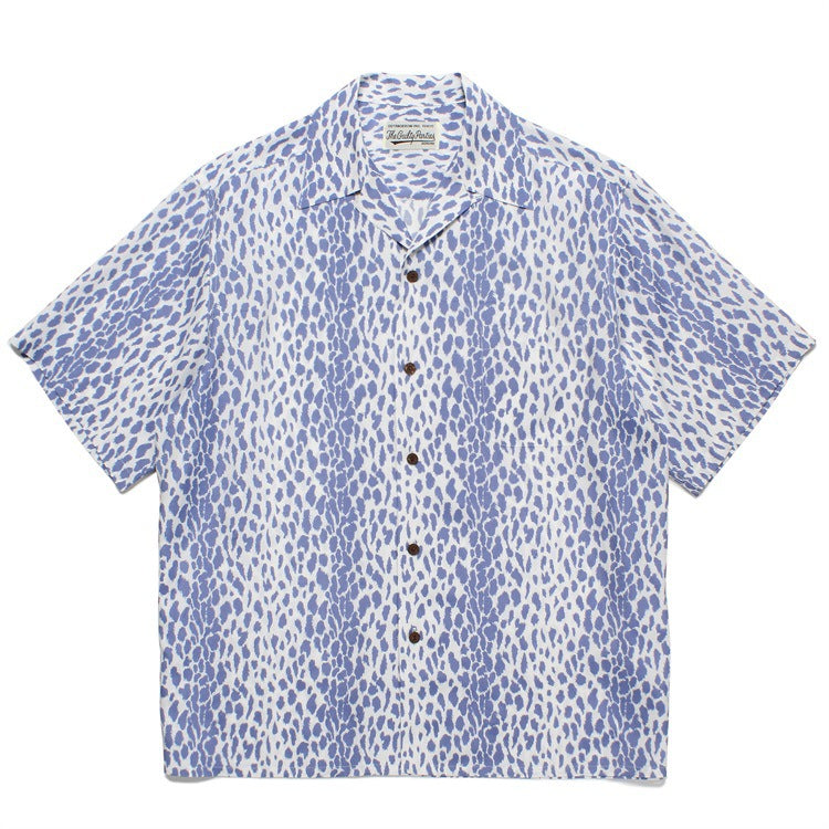 GUILTYPARTIES TIGER Shirts 23SS LEOPARD OPEN Leopard print Hawaiian short-sleeved shirt men