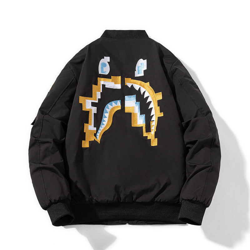 Men's Bomber Jacket MA-1 Winter Thickness available cotton-padded jacket Spring/Autumn/Winter Air Force Bomber Jacket Men's and Women's Shark Embroidery