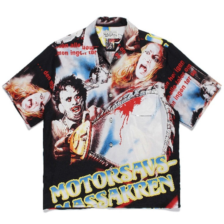 GUILTYPARTIES TIGER Shirts 22ss Texas Chainsaw Demon Maniac Hawaiian Print Short Sleeve Shirt Men