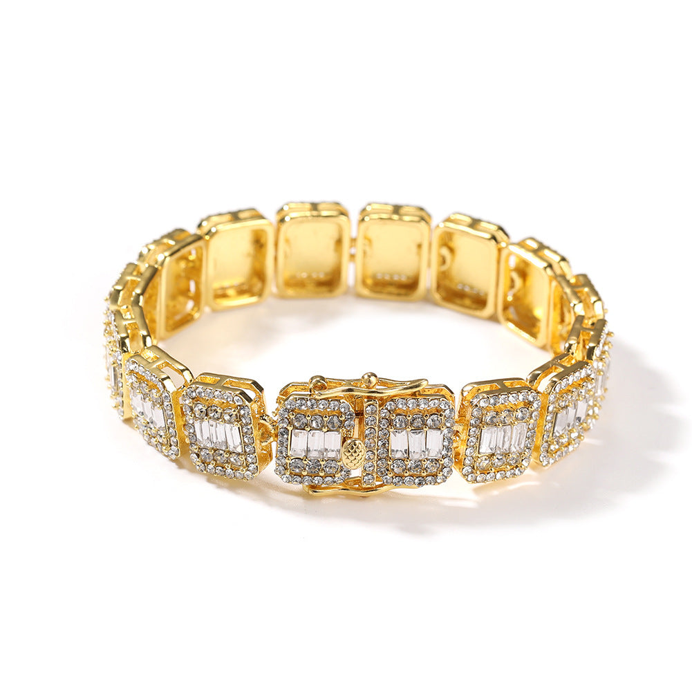 Bracelet 13MM Alloy Full Diamond Jiugongge Hip Hop Bracelet Spectrum