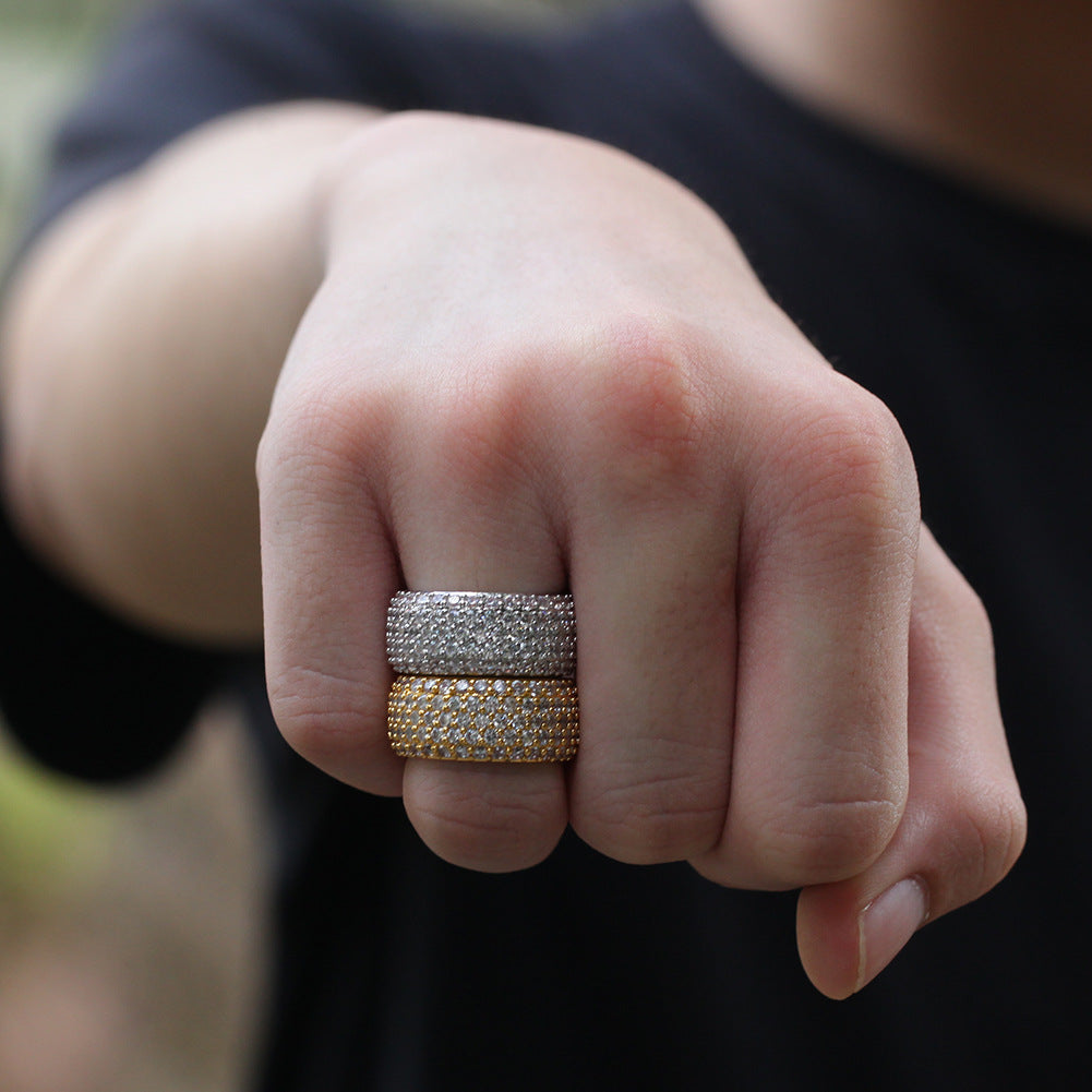 Rings Copper with Zirconium Five Rows Full Diamond Ring Hip Hop St. Valentine's Spectrum