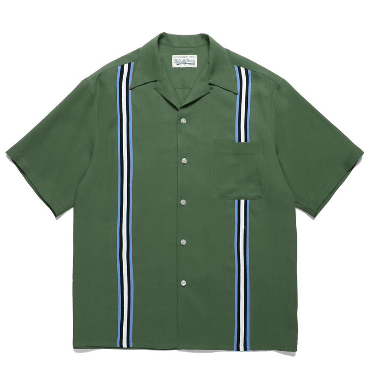 GUILTYPARTIES TIGER Shirts 24SS TWO TONE Striped webbing color matching Hawaiian short-sleeved shirt
