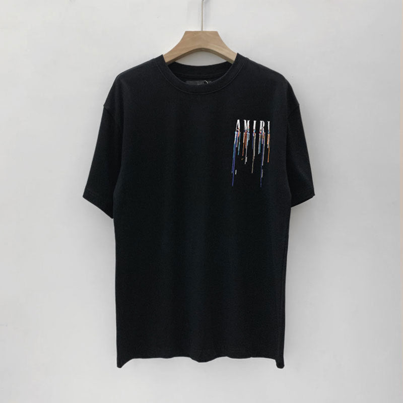 Amiri T Shirt Colorful Splash Ink Casual round Neck Short Sleeves T-shirt